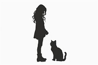 A girl and a cat silhouette mammal animal.