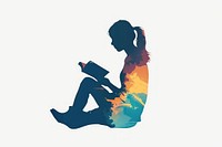 A girl reading books silhouette sitting adult white background.