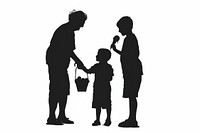 A grandparent buying an ice cream for a boy silhouette adult white background togetherness.