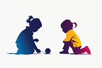 A kid playing toy with friend silhouette adult baby.