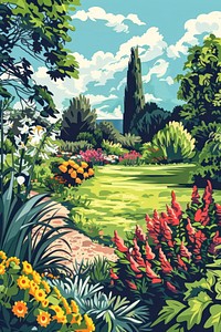 Vector illustrated of a garden outdoors painting flower.