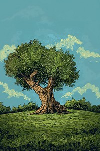 Vector illustrated of a olive tree plant grass tranquility.