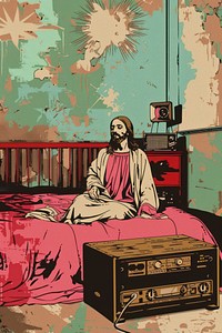 Vector illustrated of a jesus christ bedroom art furniture.