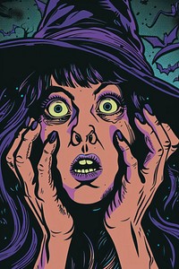 Vector illustrated of a witch comics purple art.
