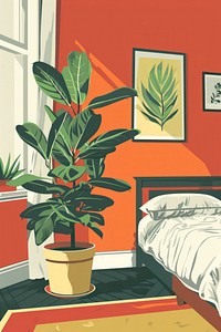 Vector illustrated of a indoor plant bedroom furniture indoors.