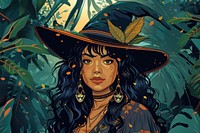 Vector illustrated of a witch outdoors forest nature.