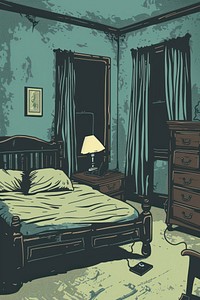Vector illustrated of an anxiety bedroom furniture human.