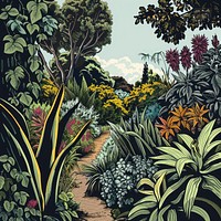 Vector illustrated of a garden vegetation outdoors painting.