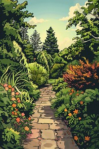 Vector illustrated of a garden vegetation outdoors woodland.