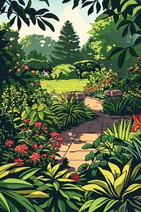 Vector illustrated of a garden vegetation outdoors backyard.