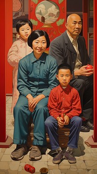 Asian family portrait painting adult.