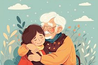 Disabled grandfather hugging family adult.
