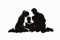 Family reading a book silhouette white background togetherness.