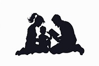 Family reading a book silhouette adult white background.