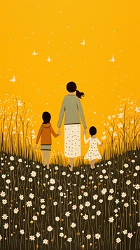 Family walking in the meadow togetherness silhouette fragility.