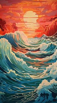 Hellish seascape painting nature ocean.