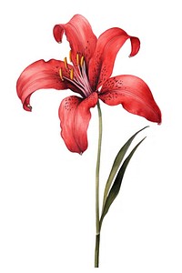 Red lily flower plant white background.