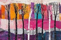 Trees art painting collage.