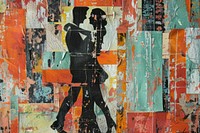 A man and a woman dancing collage art painting.