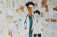 A doctor and a kid collage art representation.