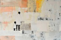 A doctor and a kid art painting wall.