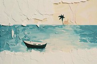 Beach and boat and palm tree art painting wall.