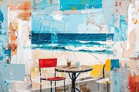 Coffee shop at the beach art furniture painting.