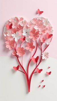 Valentines day concept card in paper cut flower petal plant.