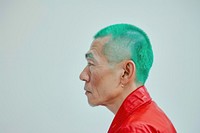 Korean old man portrait adult green.