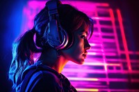 Girl gaming radiant silhouette light headphones headset.