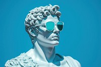 Apollo statue with sunglasses sculpture blue art.