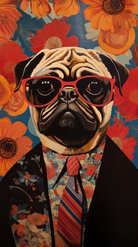 Puppy pug painting portrait glasses.