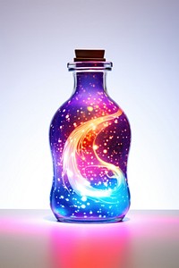 A galaxy in a bottle light glass illuminated.