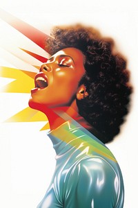 The African-American woman experiencing chest pain adult art advertisement.