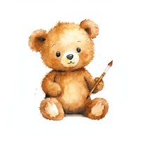 Teddy bear with big pencil brush toy white background.