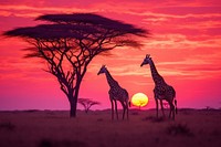 Giraffe landscape grassland wildlife.