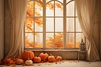 Autumn backdrop window pumpkin jack-o'-lantern.