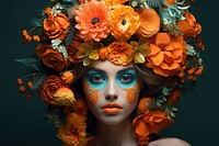 Woman with colorful carnival flower portrait paint.