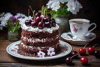 Black forest cake plate dessert cherry.