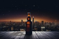 Craft beer with night rooftop architecture cityscape building.