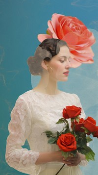 Bride with red rose wedding flower adult.