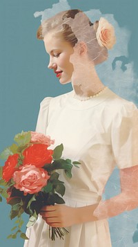 Bride with red rose art fashion flower.