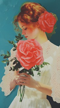 Bride with red rose art portrait painting.