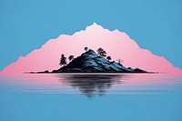 CMYK Screen printing blue and pink island landscape outdoors nature.