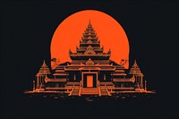 CMYK Screen printing orange and grey thai temple architecture building pagoda.