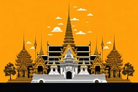 CMYK Screen printing orange and grey thai temple architecture building spirituality.