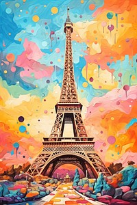 Eiffel tower architecture painting art.