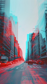Anaglyph effect city architecture cityscape building.