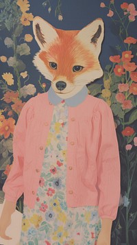 Fox on dress art painting mammal.