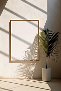 A white poster printed on a wall architecture plant houseplant.